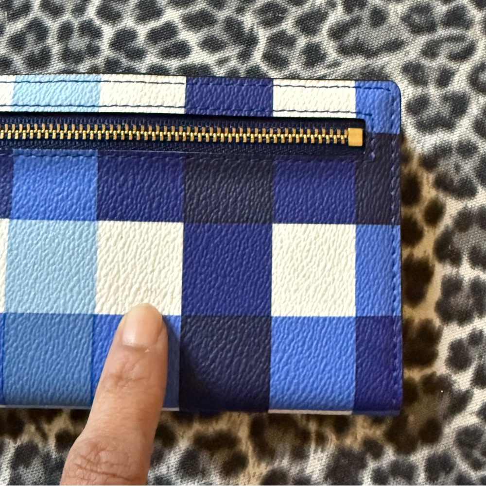 Kate Spade New York Stacy Grove Street Laether Blue Pacific Gingham Wallet - Picture 4 of 11